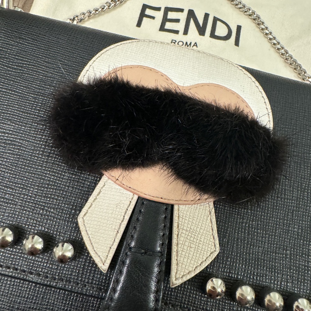 Fendi - Black Saffiano Leather Studded "Karlito" Bag